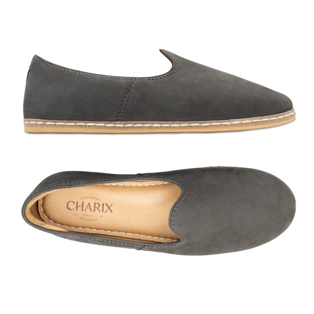 Charix Classic Graphite Nubuck Leather Slip On Flats Shoes Womens Euro 38 US 8